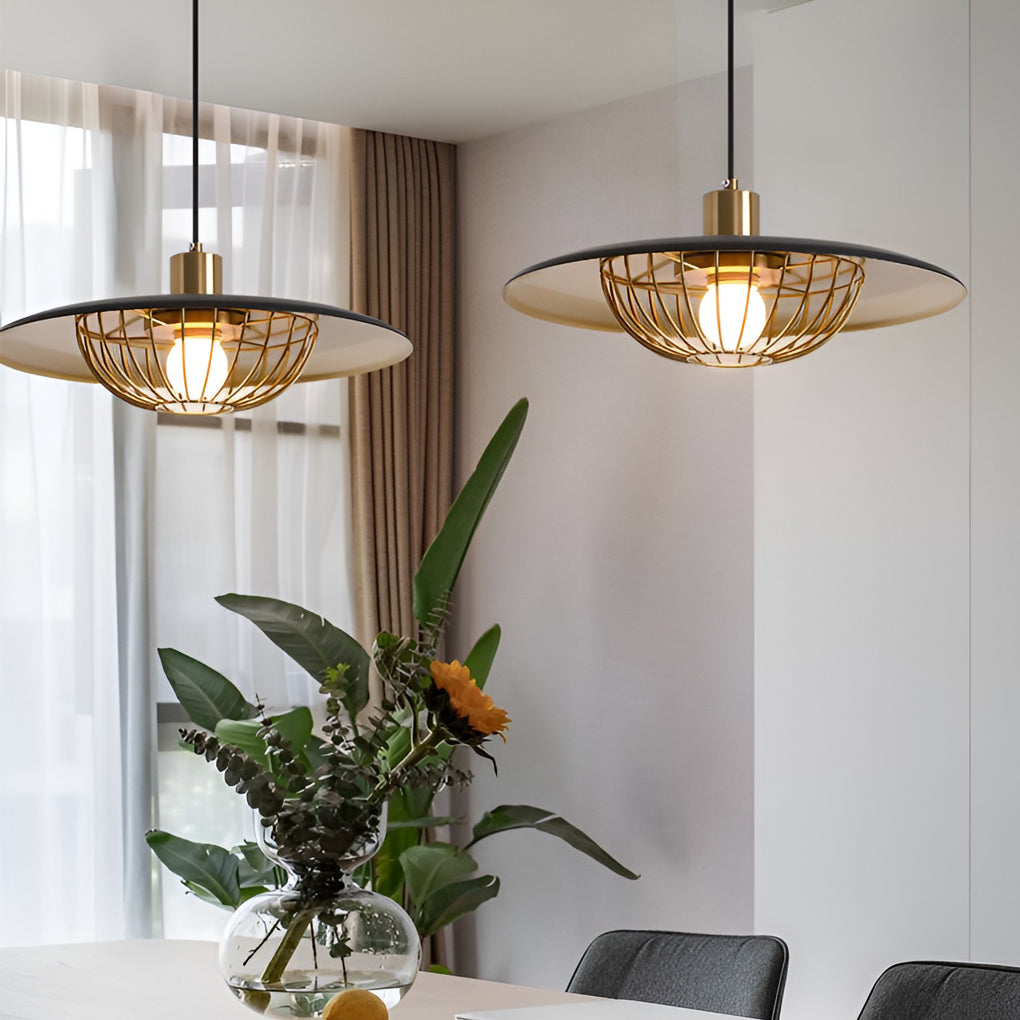 Circular Modern Pendant Light — Electroplated Iron, Three-Step Dimming, E27, Black or White, 14" or 18"