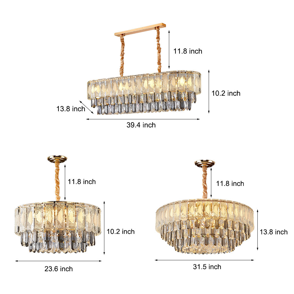 Postmodern Round Crystal Strip Chandelier — Electroplated Hardware, E14, Three-Step Dimming (3000K / 4500K / 6000K)