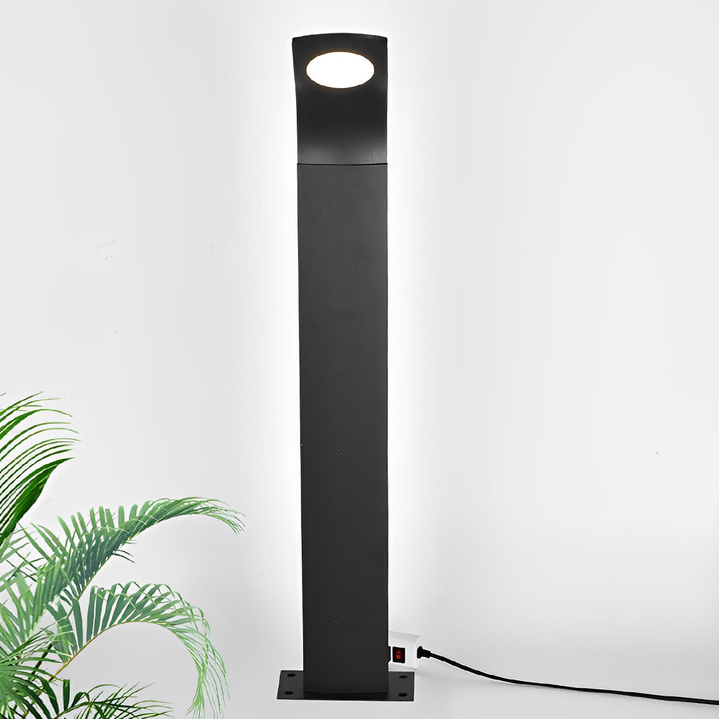 Curved-Head COB LED Bollard Path Light — Matte Black Aluminum, 10W, IP65 Weatherproof, 3000K Warm White