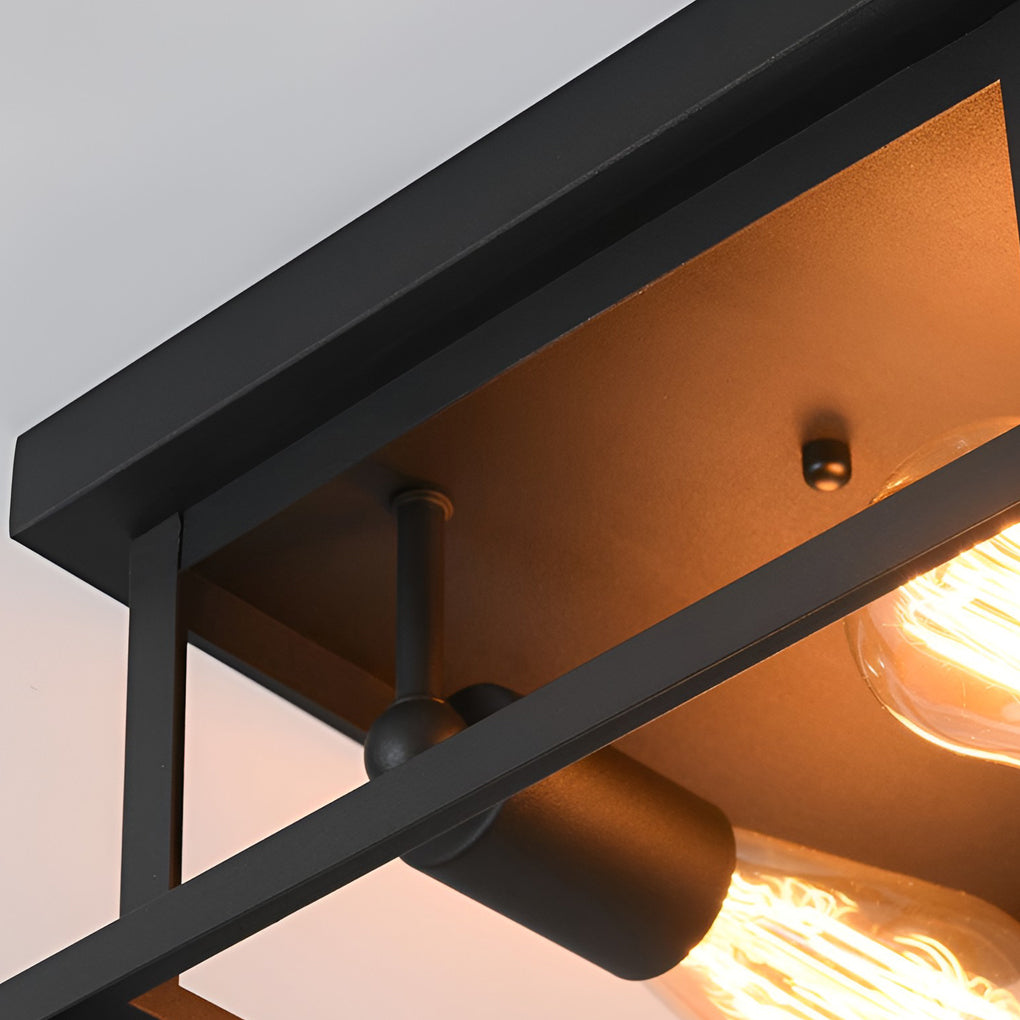 Square Industrial Flush-Mount Ceiling Light — Black Iron, Retro, 11" x 11"