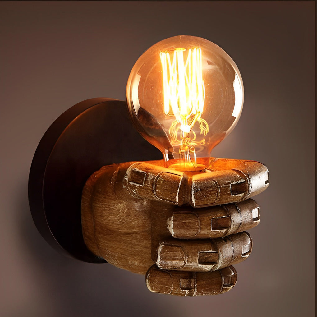 Fist-Shaped Retro Industrial Wall Sconce — Resin and Iron, E27, Engraved Baked-Varnish Finish