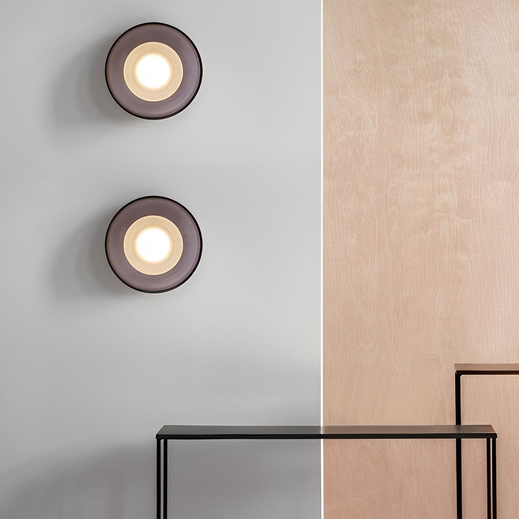 Postmodern Round Glass Wall Sconce — Smoke Gray or Clear, LED, 3000K, 9" Diameter
