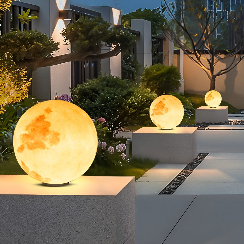 Moon Outdoor Pillar Light — PE Resin, Solar / Hardwired, IP65 Weatherproof, 9.8"–15.7"