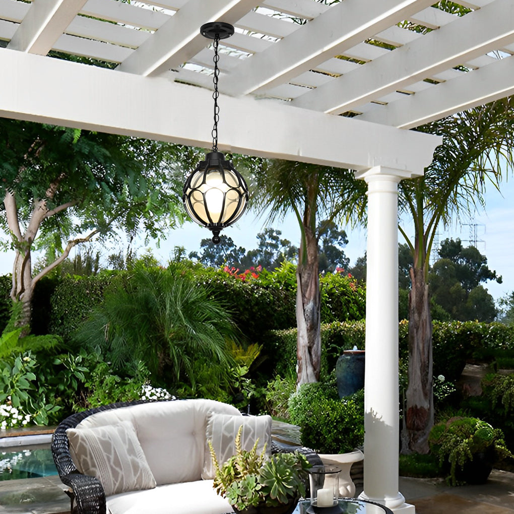 Glass Ball Outdoor Hanging Light — Die-Cast Aluminum, LED, Waterproof, Black or Bronze