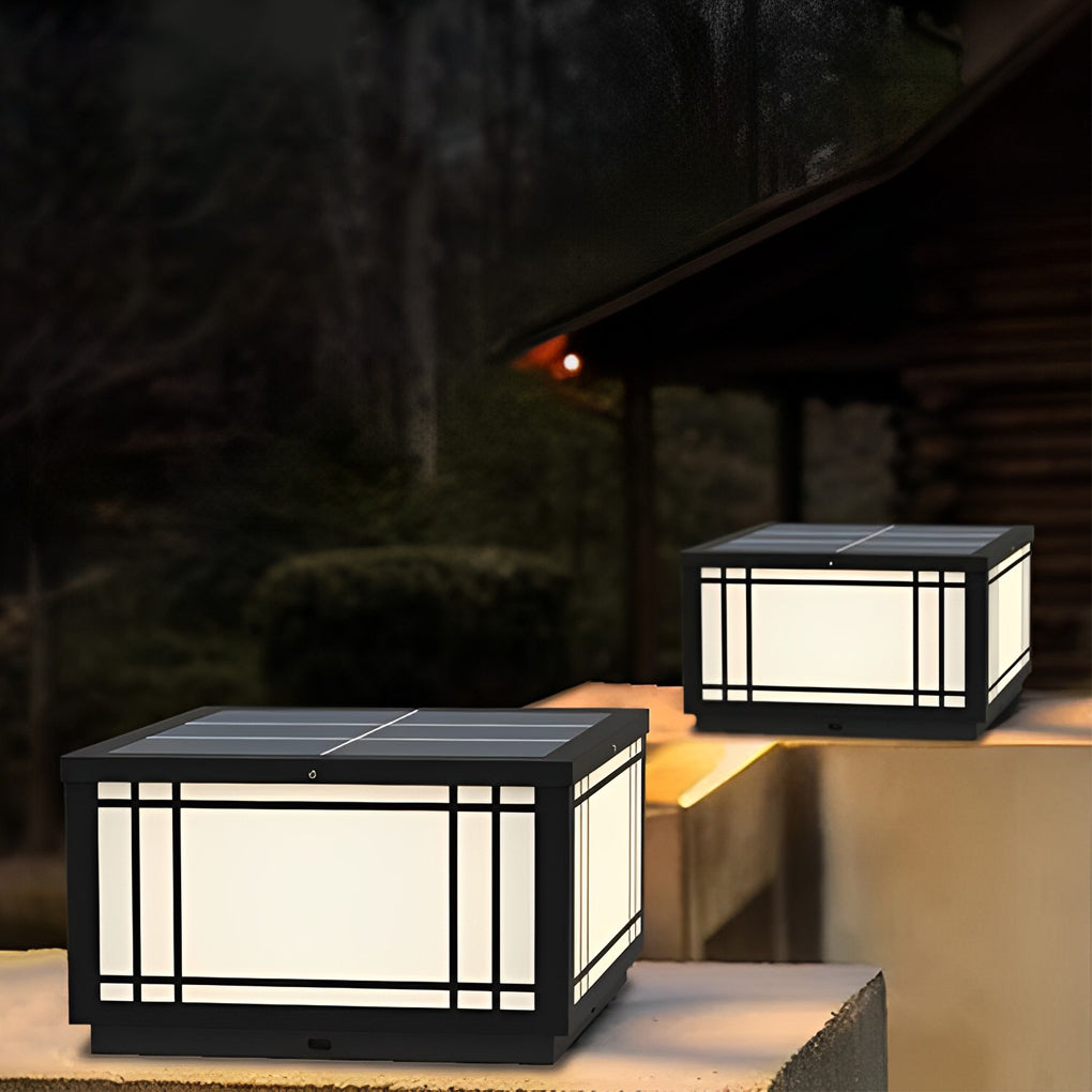 waterproof led solar fence post lights with remote retro grilles and 3 step dimming