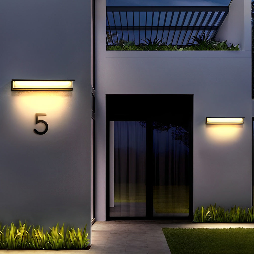 Modern Minimalist Rectangular Solar Wall Sconce — Aluminum, LED, IP54 Weatherproof, Warm White 3000K