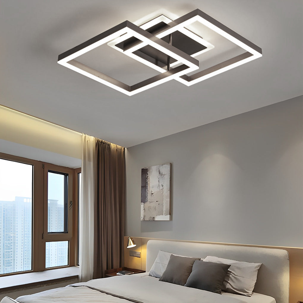 Modern Square Overlapping LED Semi-Flush Mount — Brown Aluminum & Acrylic, 64W / 80W, 3000K / 6000K