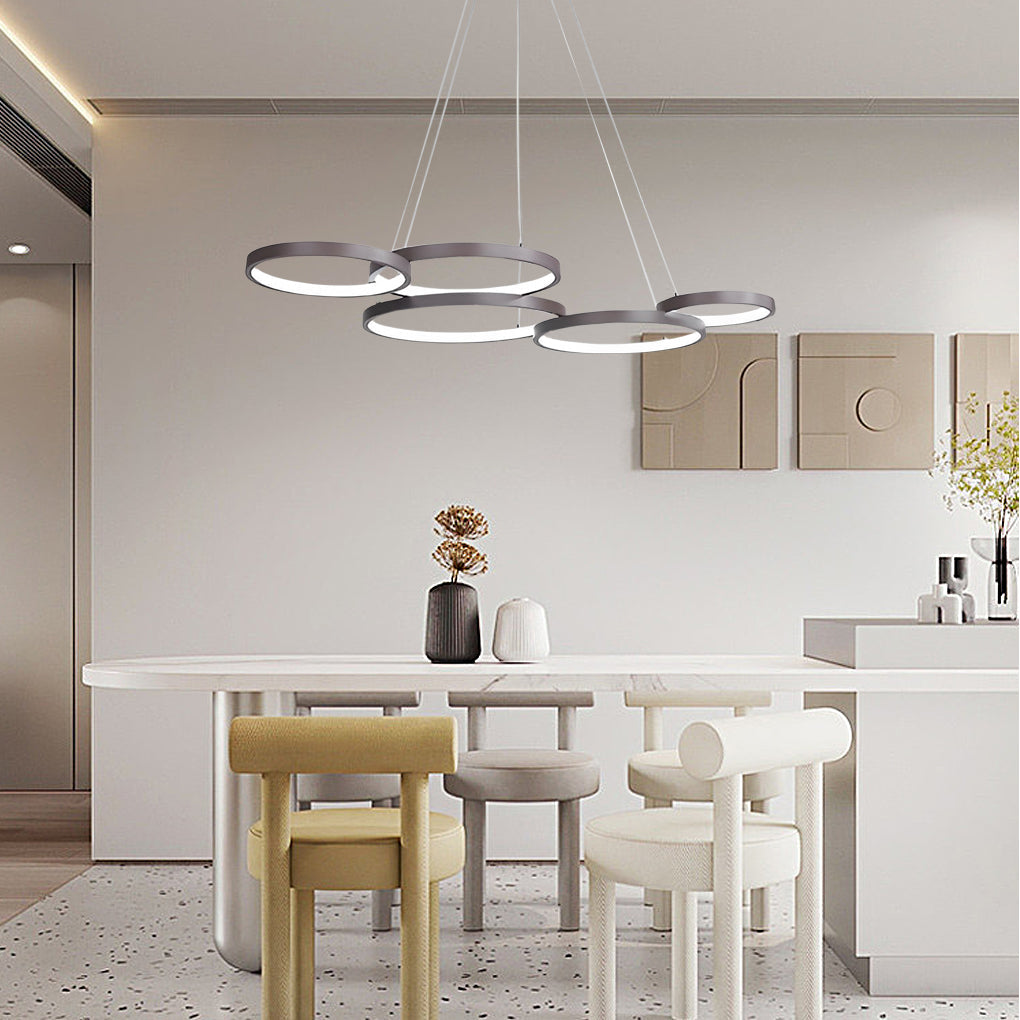 3-Ring Modern Chandelier — Iron and PMMA, Dimmable, Remote Control, 3000K–6000K, 60W