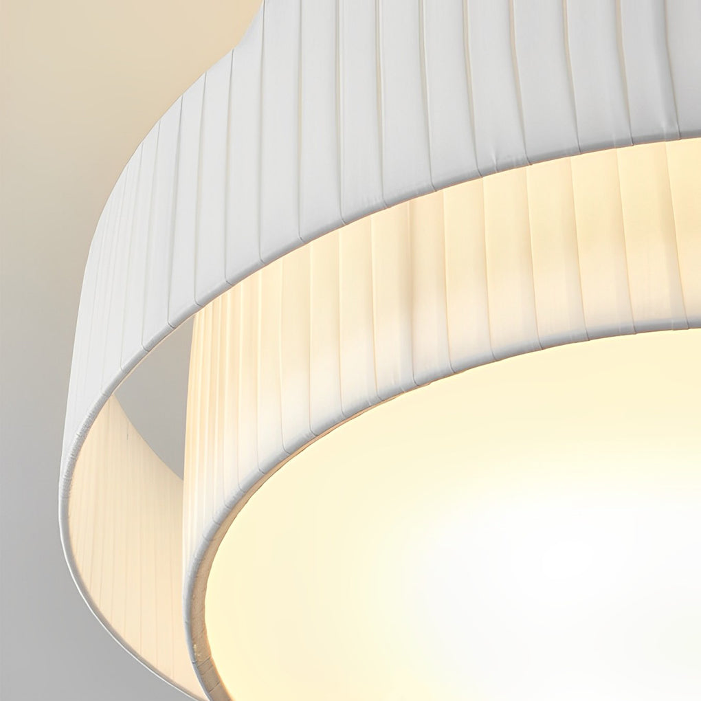 Double-Layer Drum Pleated Chandelier — White Fabric & Acrylic, 4-Light E27, 20" Diameter, 3000K Warm White