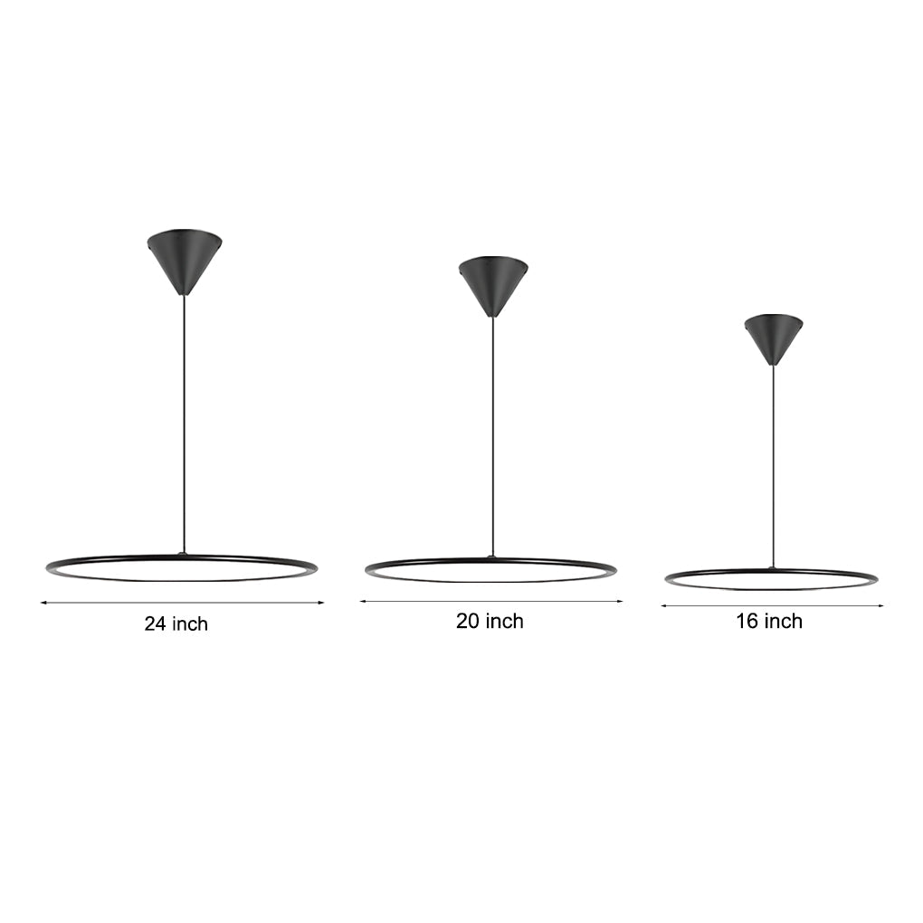 Minimalist Industrial Circular Linear Pendant Light — Metal, Stepless Dimming, 16", 20", or 24", Black or White