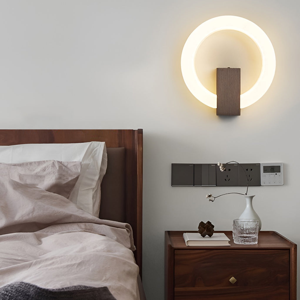 Modern Circle LED Wall Sconce — Iron and Acrylic, 3-Step Dimming, Remote, 4500K, Coffee or Gold, 8"–16"