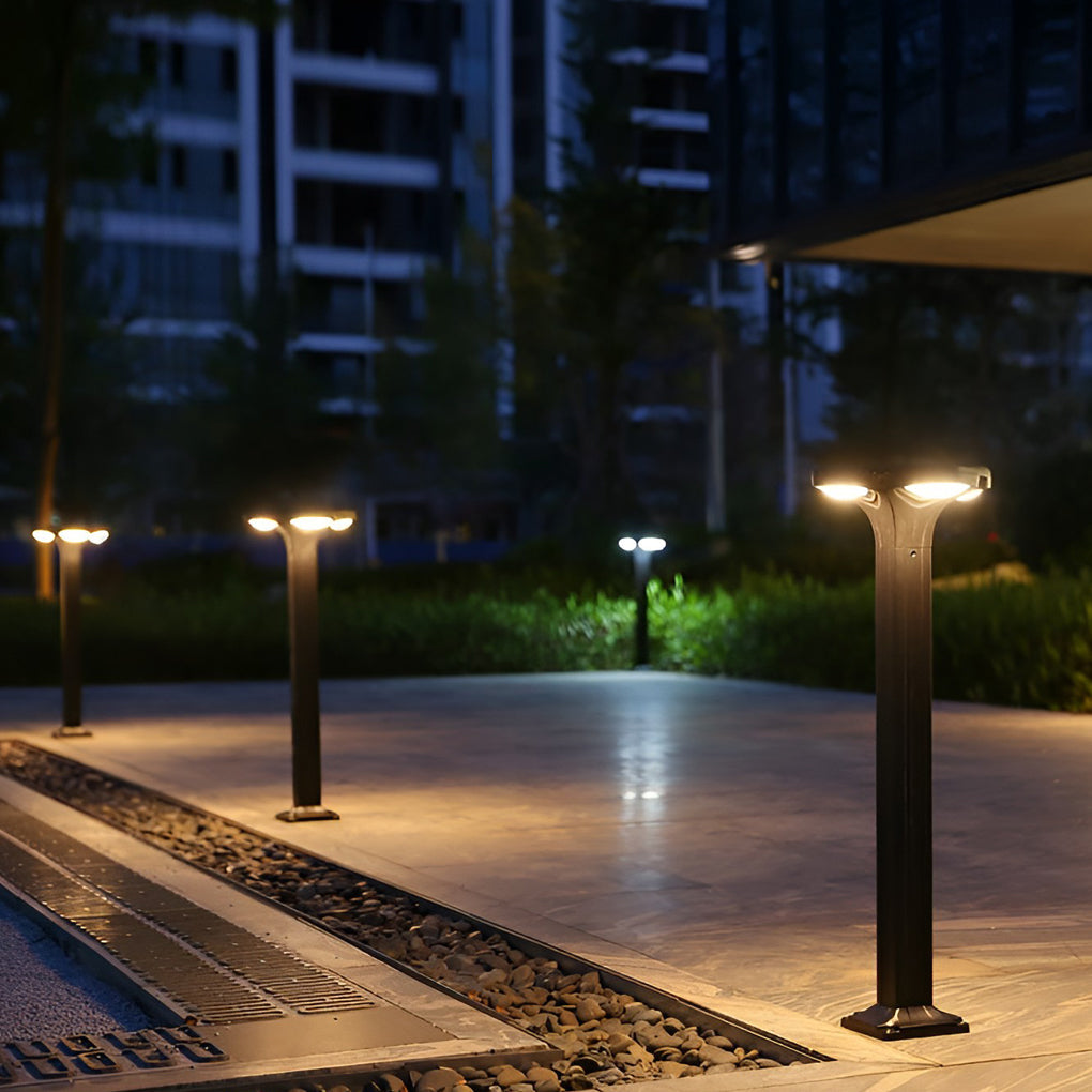 Square LED Bollard Path Light — Die-Cast Aluminum, 4-Light, Solar / Hardwired, IP65 Waterproof, 3000K / 6000K, 16"–39" Heights