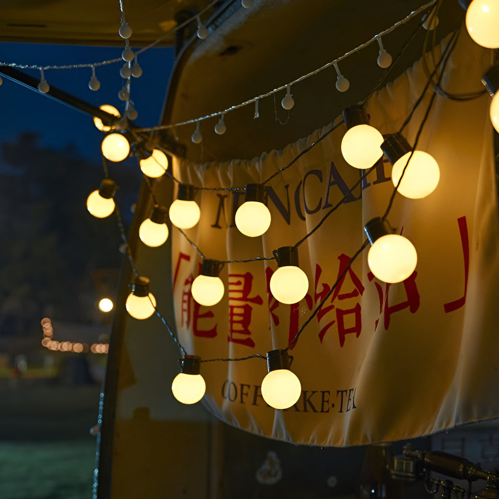 Solar LED Ball String Lights — Warm White 3000K, IP44 Weatherproof, Connectable up to 10 Strands