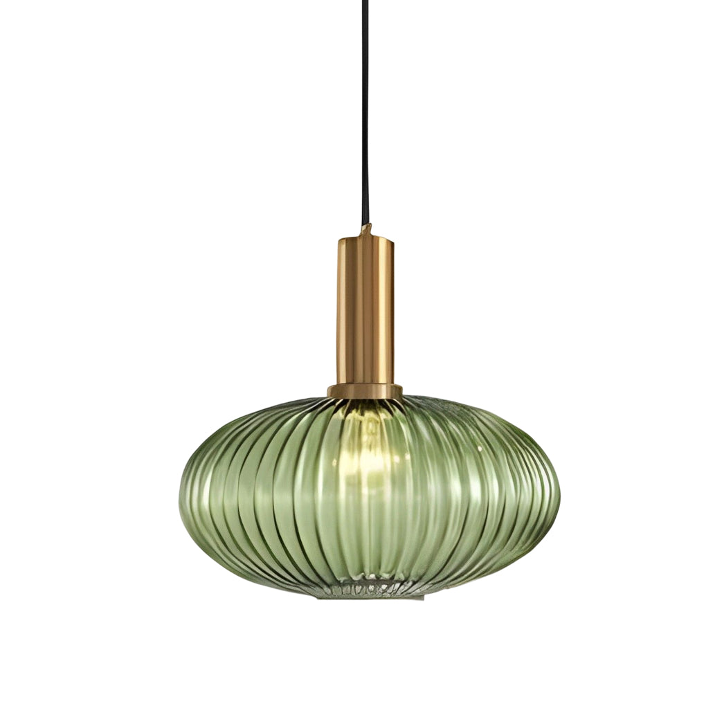Striped Glass Lantern Mini Pendant — Modern, LED, 3000K, Available in Green, Amber, and Smoke Gray