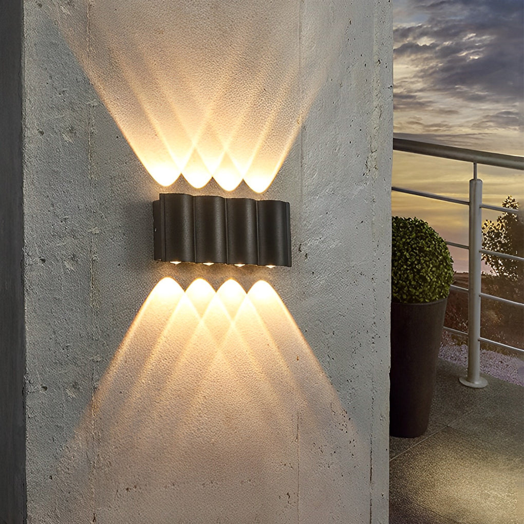Modern Up/Down Wave Outdoor Wall Washer — Aluminum, LED, 2W–8W, 2- to 8-Light, IP Weatherproof