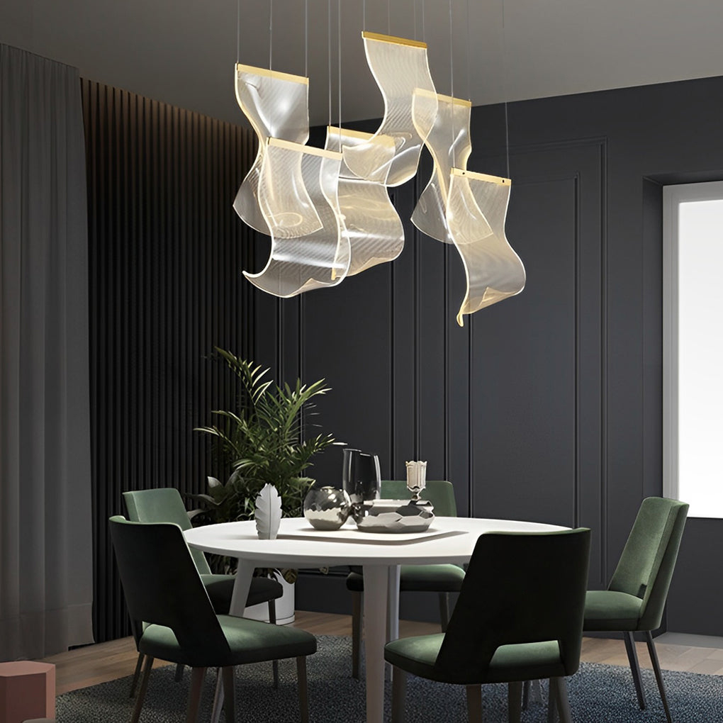 Irregular Curl Acrylic LED Chandelier — Gold, Stainless Steel & Aluminum, 6- to 28-Light, Stepless Dimming, 3000K–6000K