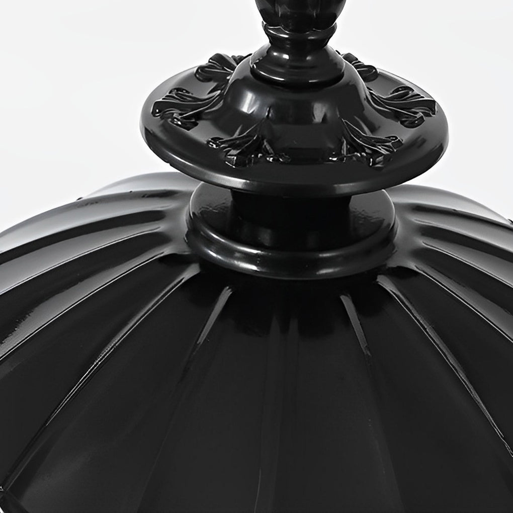 Flower Ball Outdoor Pillar Light — Die-Cast Aluminum, Cognac Glass, E27, 9" × 17", Black / Bronze