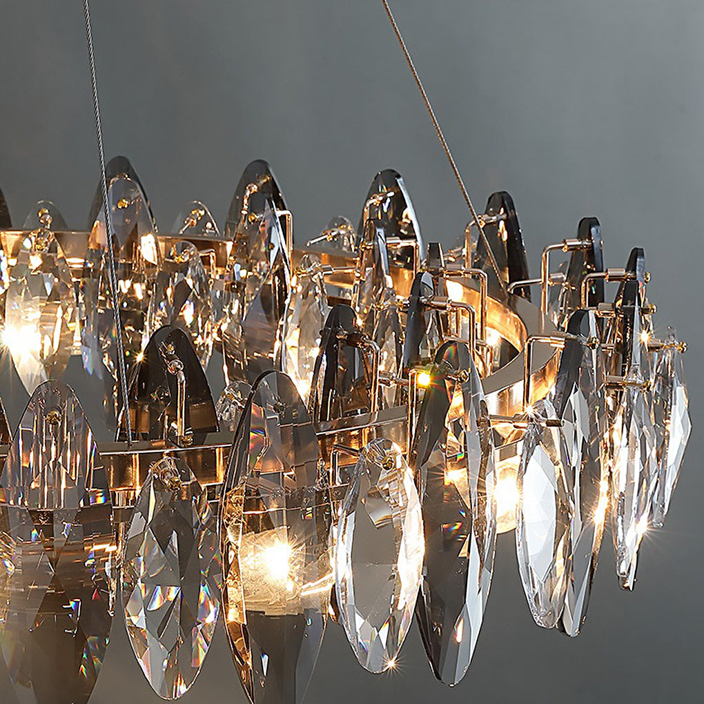 Oval Crystal Chandelier — Smoke Gray & Transparent K9 Crystal, Iron, LED, 3000K Warm White, 20"–39" Diameter
