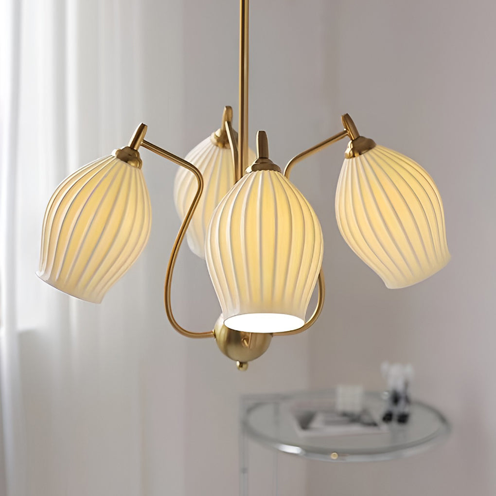Flower-Shaped Ceramic Modern Chandelier — Iron, E14 12W, 3000K Warm White, 4-Light / 6-Light / 8-Light