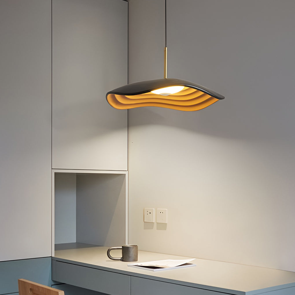 Round Geometric Pendant Chandelier — Resin, 12W LED, 15.7" Diameter, Black or Gray
