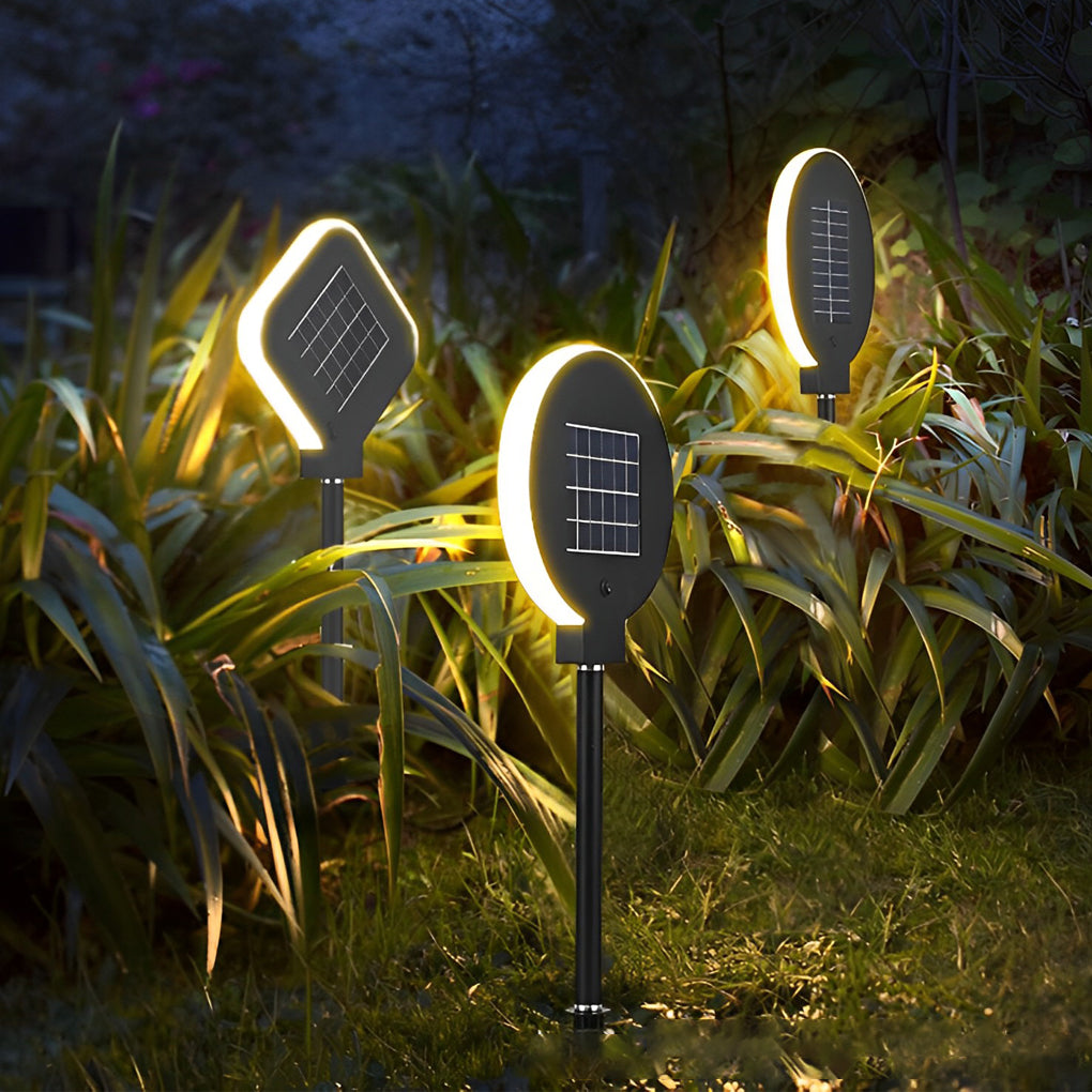 Circular Geometric Solar LED Path Light — Stainless Steel & Silicone, Black, IP54, 3000K Warm White
