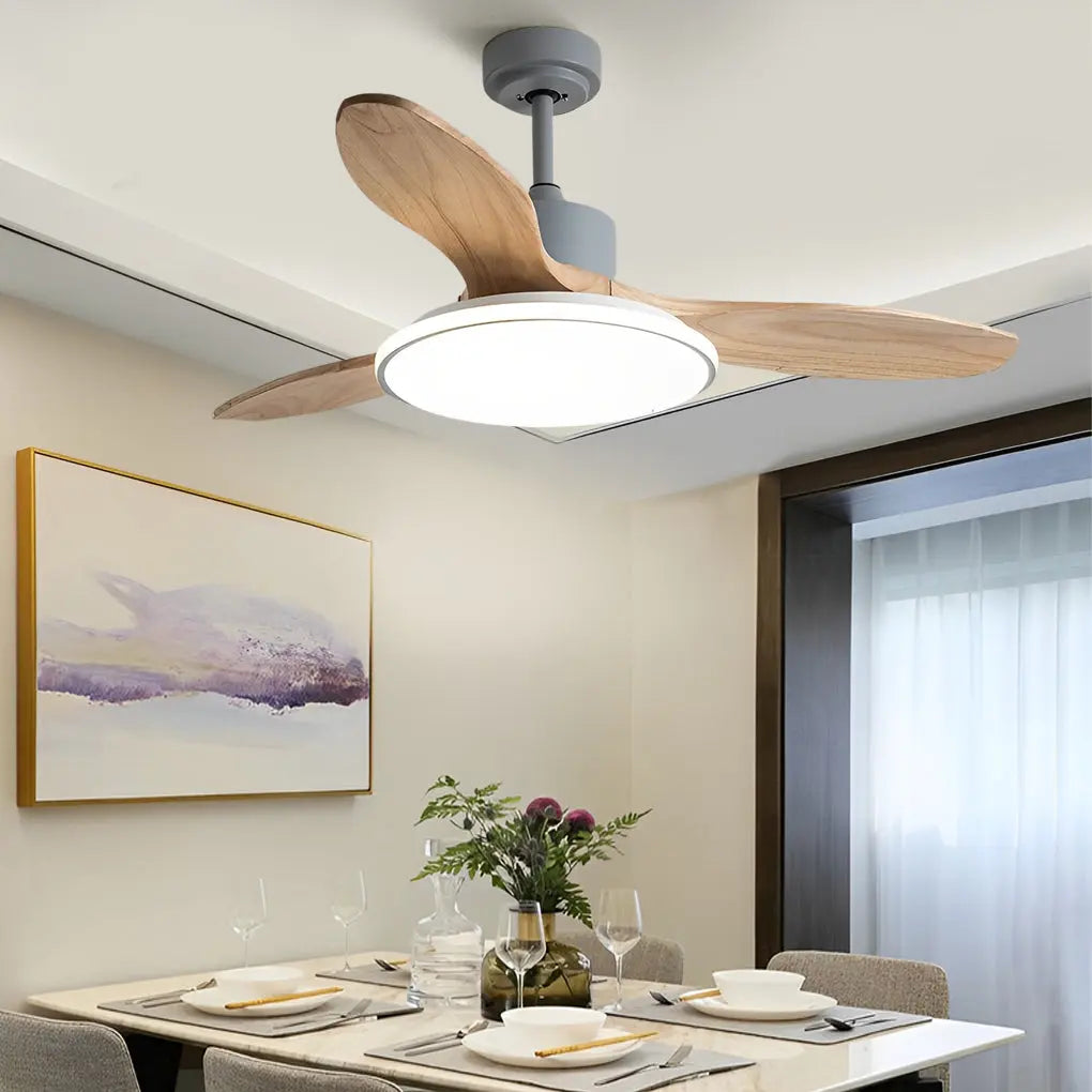 Nordic Ceiling Fan Light with Remote Control - Wood Mute Design and 3-Step Dimming LED Luxe