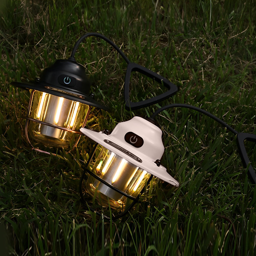 Retro Round LED Camping Lantern — Iron, ABS & PC, USB Rechargeable, 7 Lighting Modes, 2000mAh, Waterproof