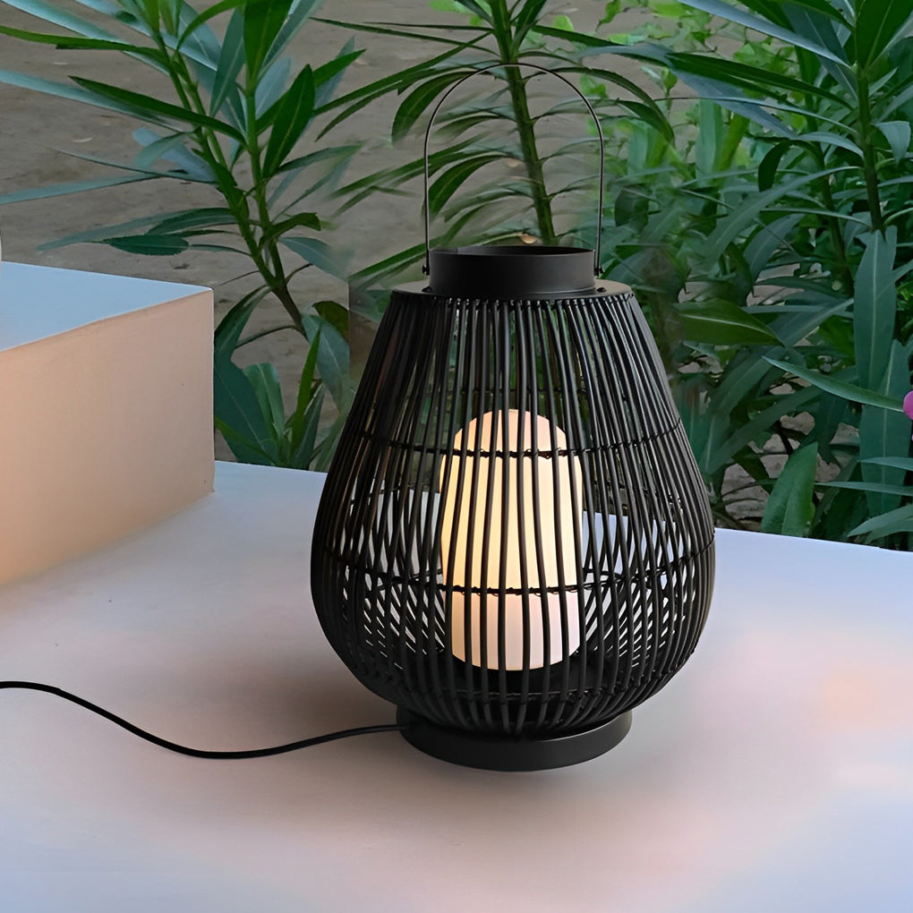 Woven Portable Outdoor Lantern — Black Iron, E27, 13" × 16"
