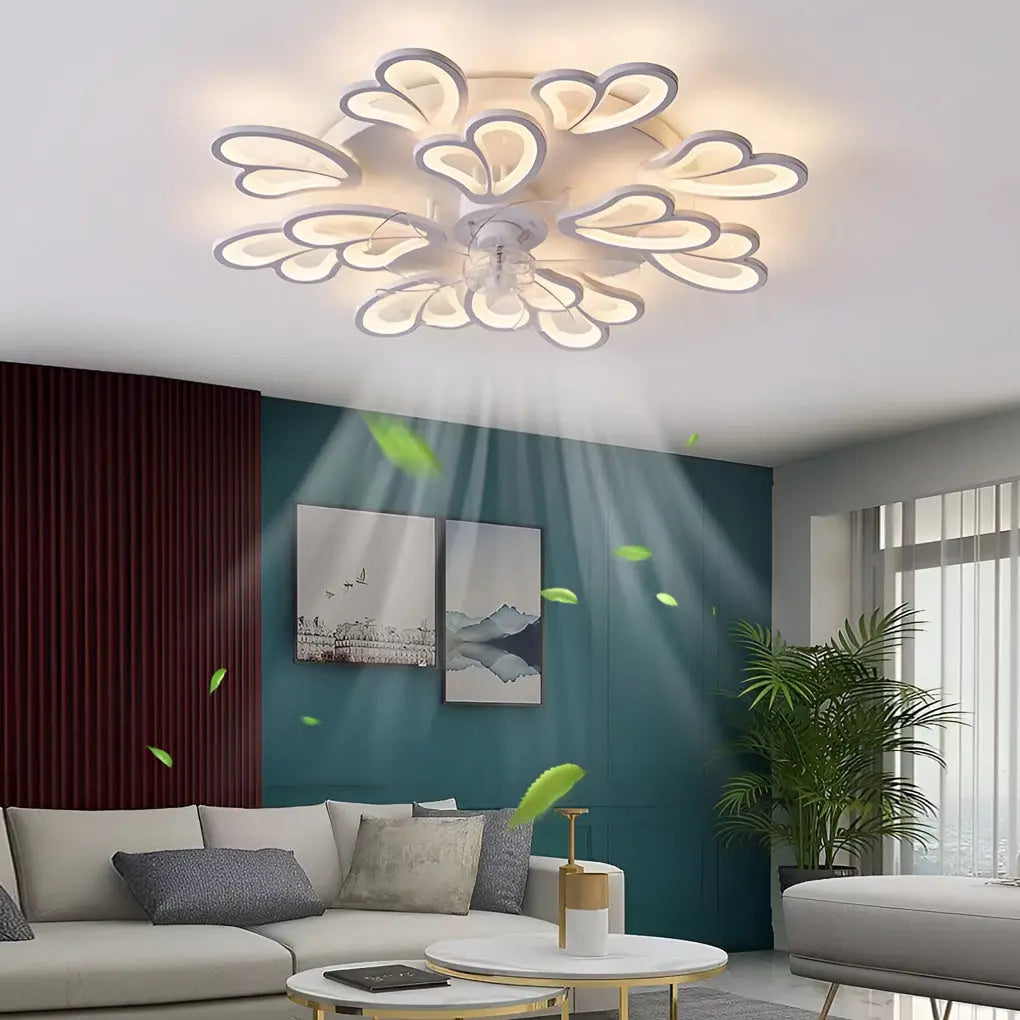 Nordic Ceiling Fan Lights with Creative Flower-Shaped Design and Three-Step Dimming LED Luxe