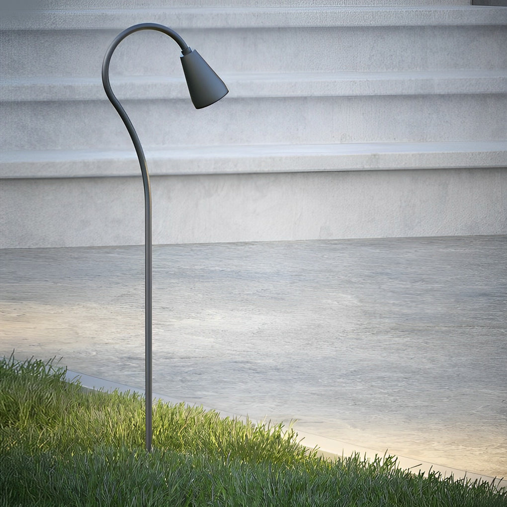 Arched Gooseneck Flower-Bloom Path Light — Black Aluminum, 7W COB LED, IP65, 31", 3000K Warm White