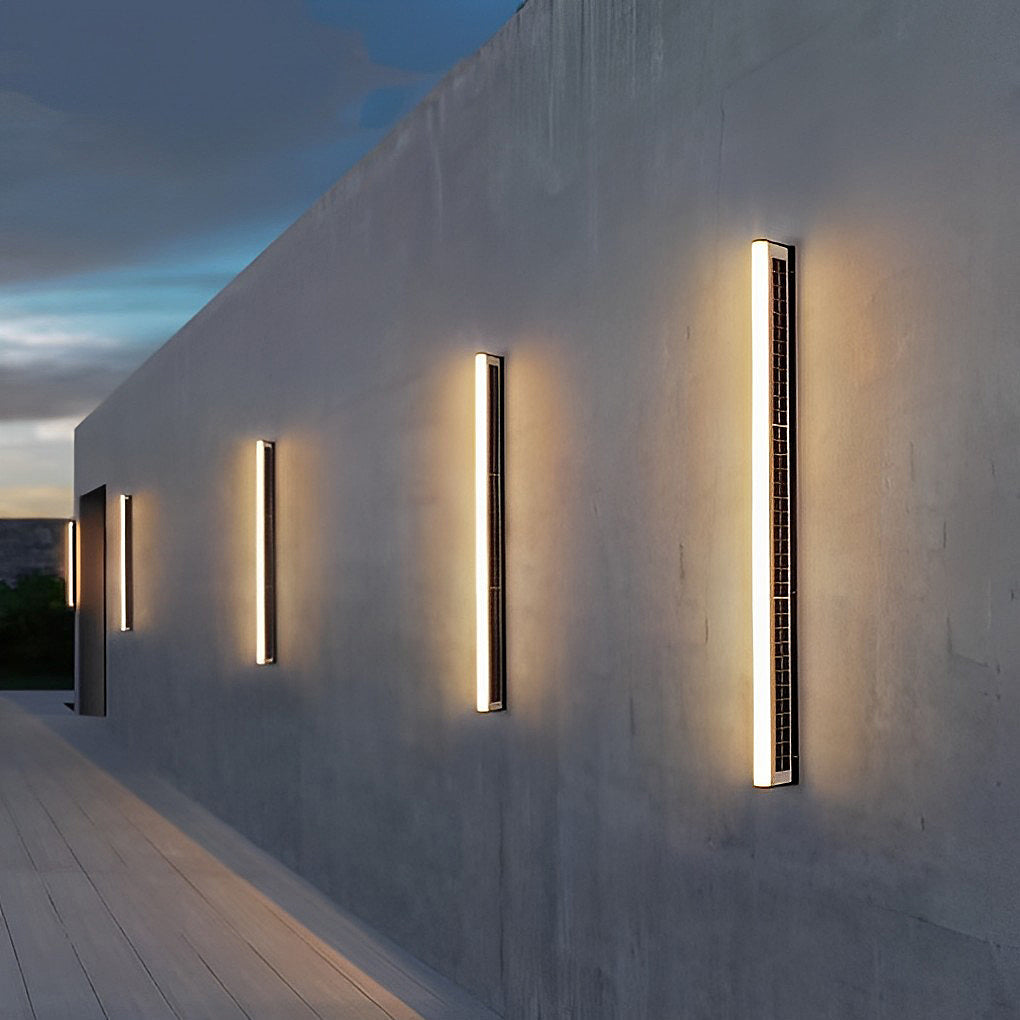 Linear Solar Outdoor Wall Sconce — Black ABS with Acrylic Diffuser, LED, IP65 Weatherproof
