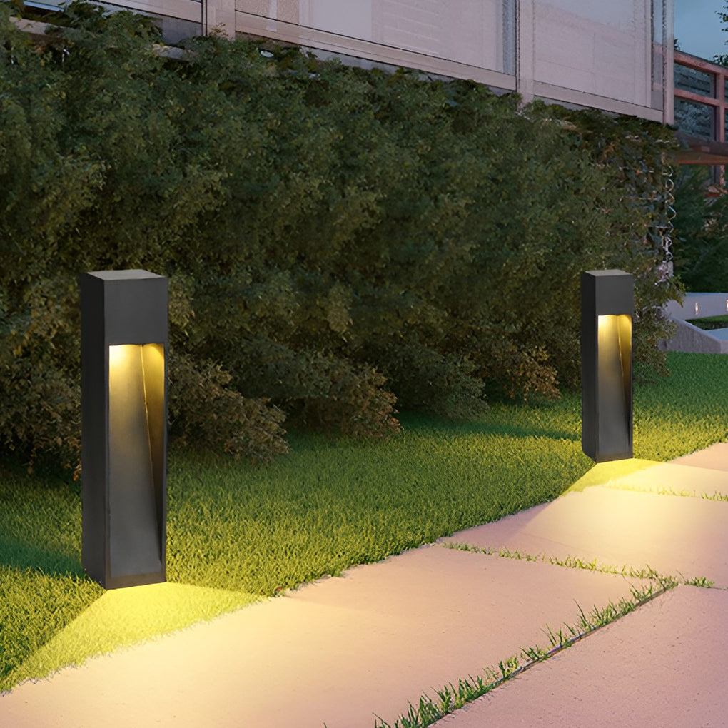 Industrial Rectangular LED Bollard Path Light — Black Iron & Glass, 5W, IP54 Weatherproof, 23.6" H
