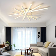Modern Minimalist Strip LED Semi-Flush Chandelier — Iron and Acrylic, White, Stepless Dimming, Remote Control, 7- or 9-Light
