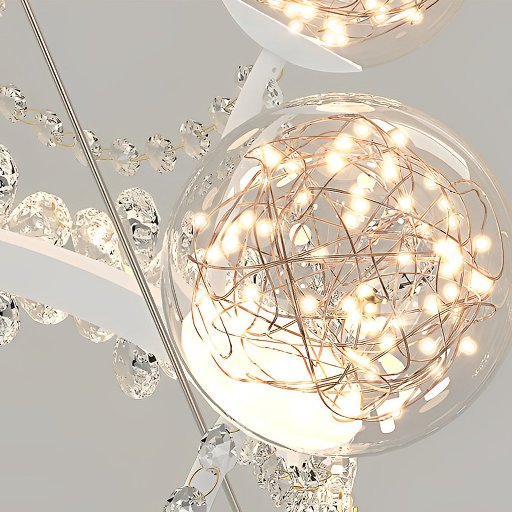 Flower Crown Crystal Glass Chandelier — Iron, Three-Step Dimming, 24", 70W
