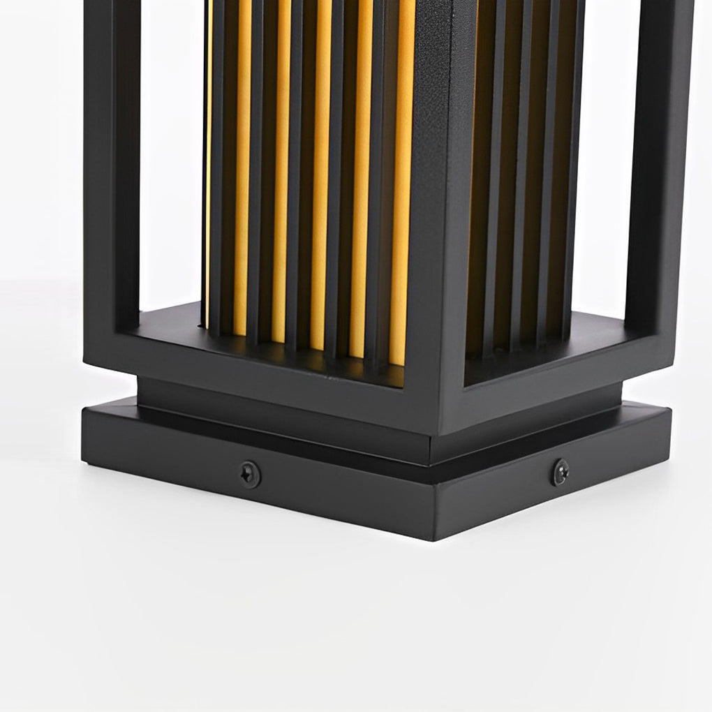Modern Cage Bollard Pathway Light — Black Galvanized Steel, Imitation Marble Finish, LED 3000K, IP65
