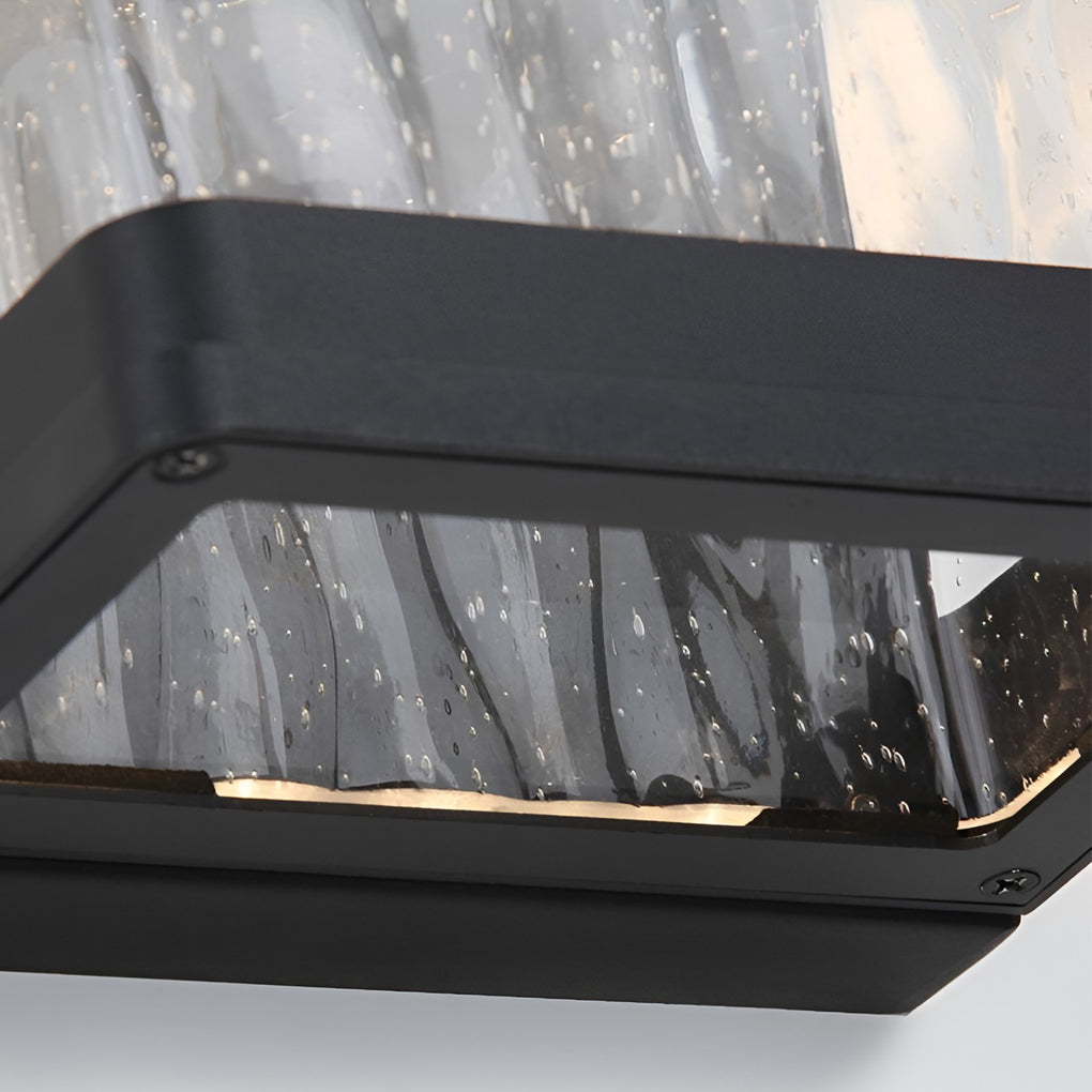 Modern Black Outdoor Wall Sconce — Die-Cast Aluminum, Stone-Textured Glass, 18W LED, IP65 Weatherproof