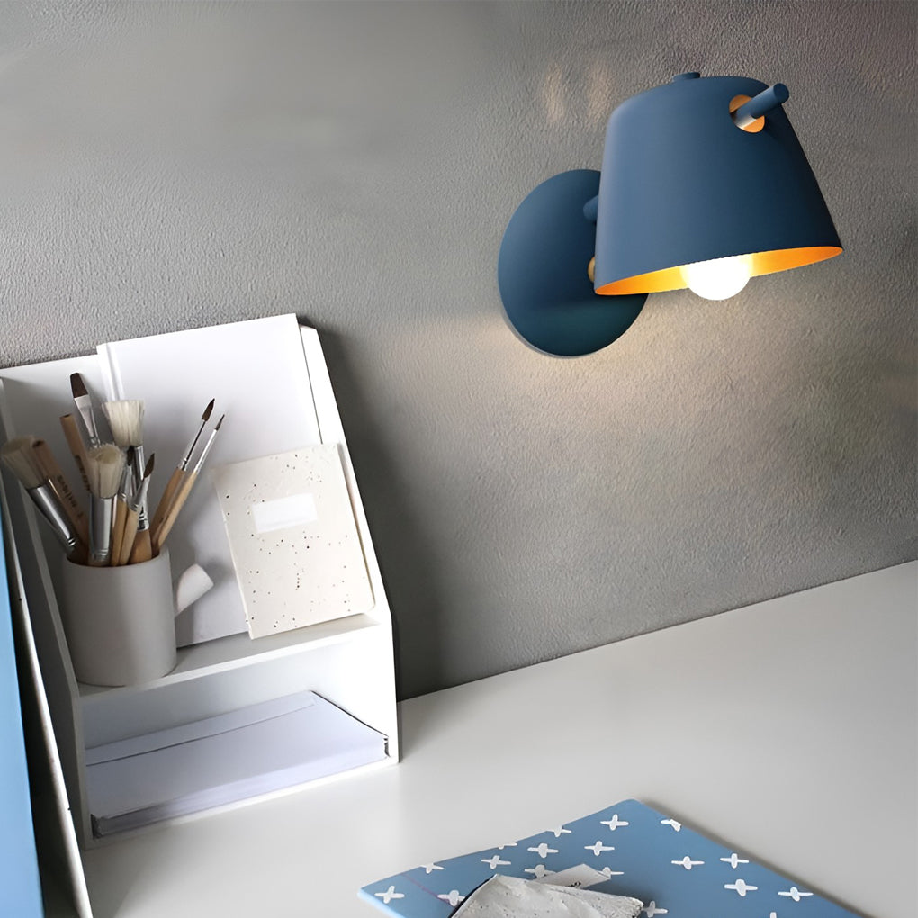 Hat-Style Minimalist Wall Sconce — Matte Iron, E27, 3000K, White / Black / Blue