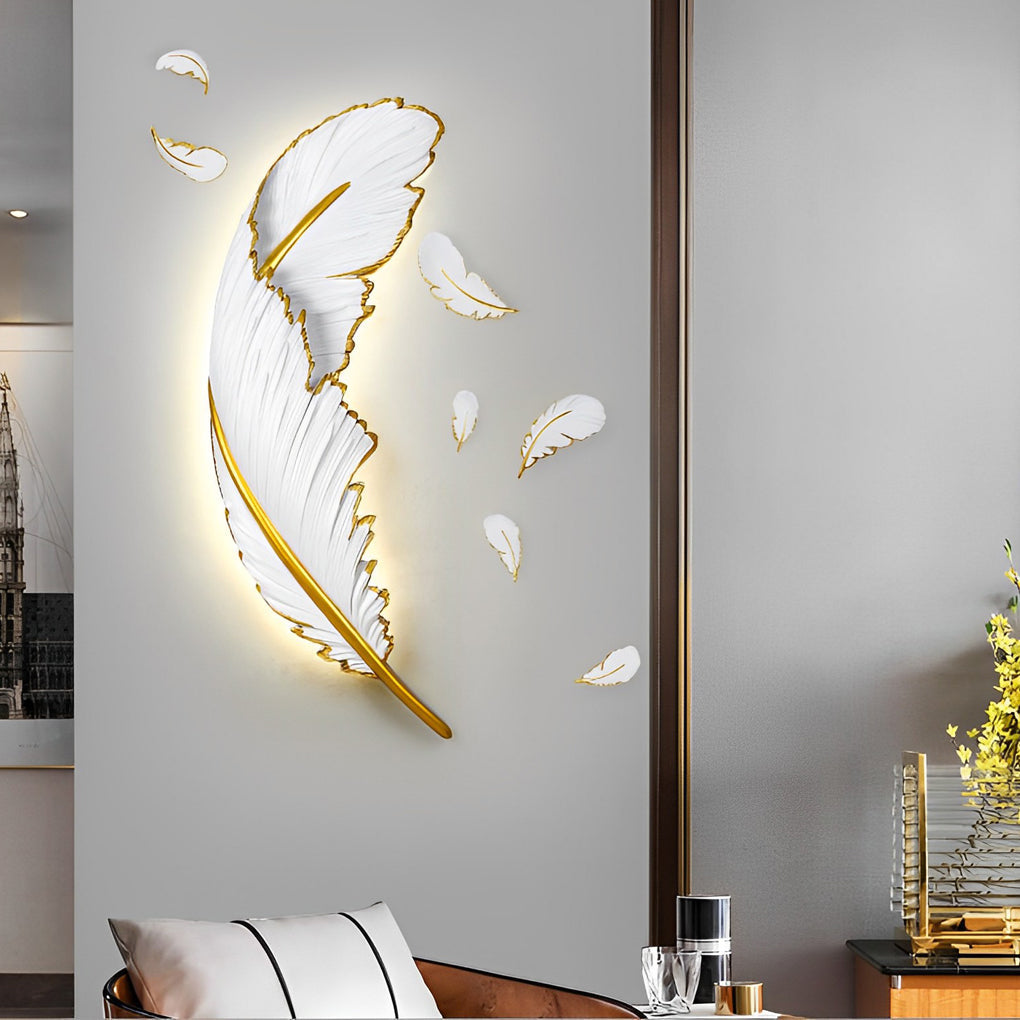 Contemporary Decorative Resin Feather Wall Sconces with Dimmable LED Strip in White