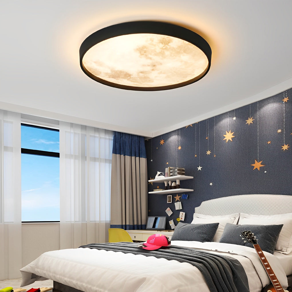 Moon Flush-Mount Ceiling Light — Black Iron and Acrylic, LED, 3-Step Dimming, 14W–45W
