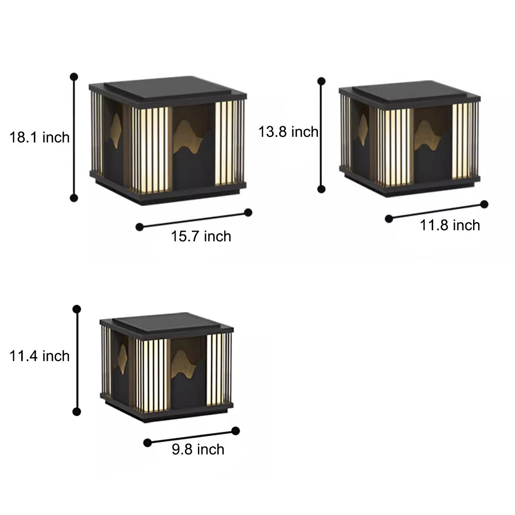 Modern Black Solar / Hardwired Post Cap Light — Stainless Steel, LED Mountain Scenery, IP65, 3000K Warm White