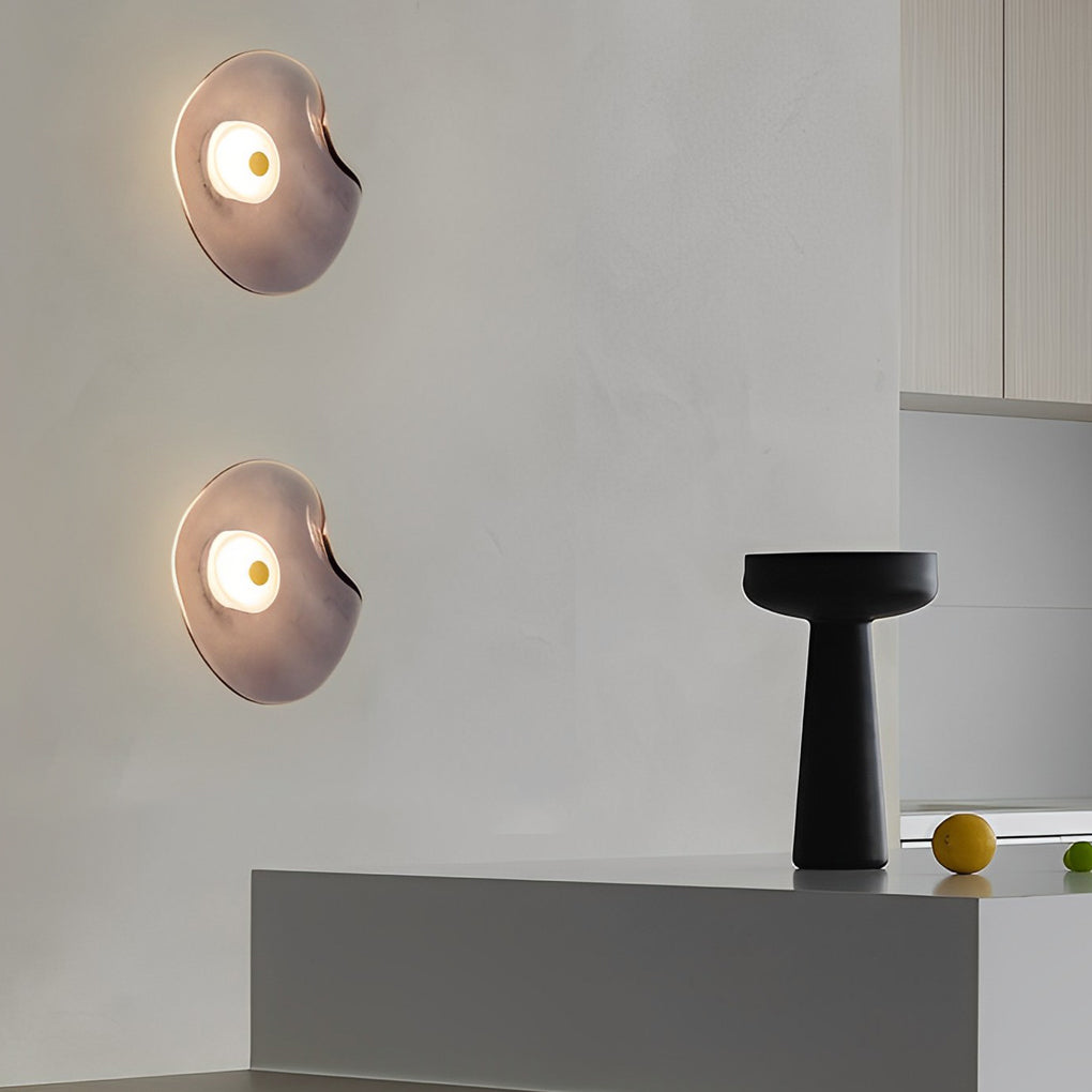 Postmodern Irregular Round Glass Wall Sconce — 10" Diffused, Warm White 3000K, Brown / Smoke Gray / Light Purple