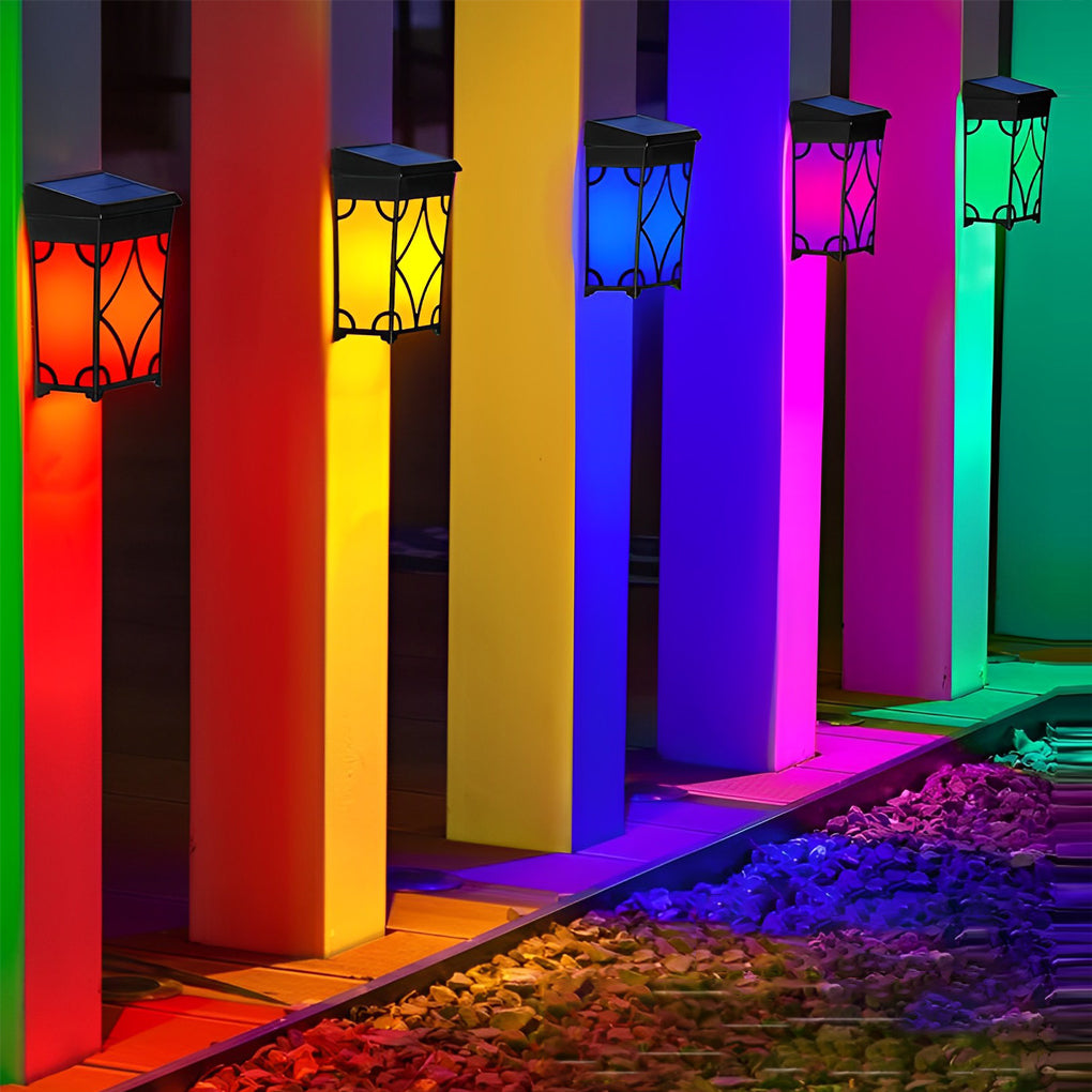 Black Solar Outdoor Wall Sconce, 2-Pack — RGB + Warm White LED, Motion Sensor, IP65 Weatherproof