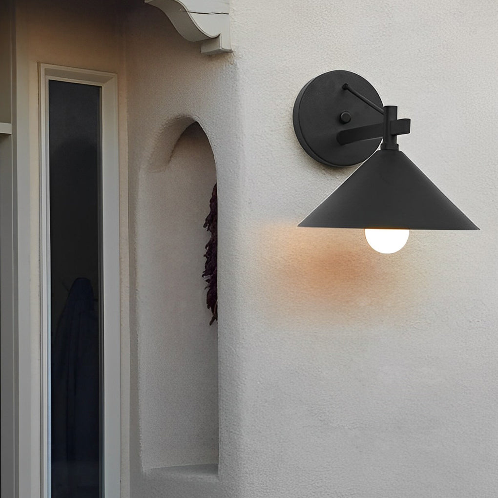 Retro Conical Outdoor Wall Sconce — Iron, Matte Black / Gold Bronze / Silver Bronze, Waterproof, 10" × 9"