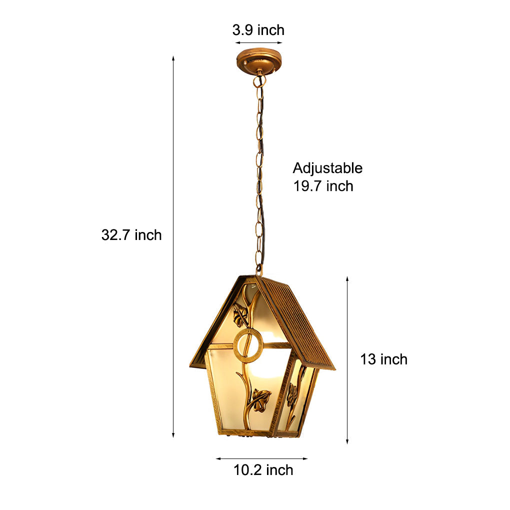 Modern Retro Outdoor Hanging Chandelier — Die-Cast Aluminum, Glass Shade, Bronze, Waterproof, 10.2" × 13"