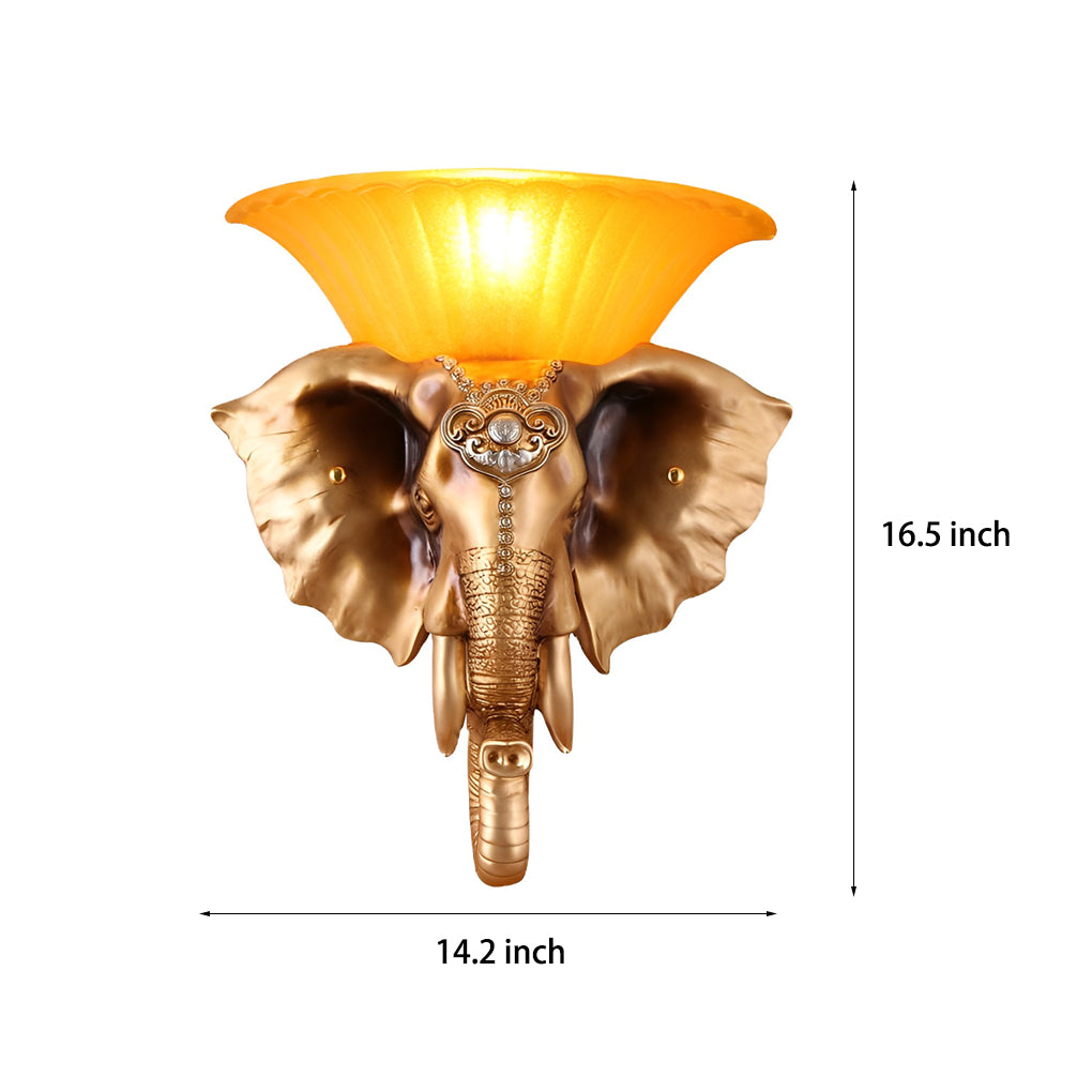 Elephant-Shape Diffused Wall Sconce — Resin and Glass, E27, 3000K Warm White, 14.2" × 16.5"