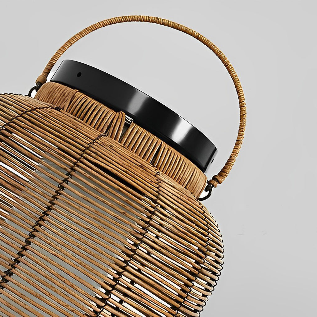 Hand-Woven Rattan Solar Portable Lantern Floor Lamp — Iron, LED, IP65 Weatherproof, 4500K