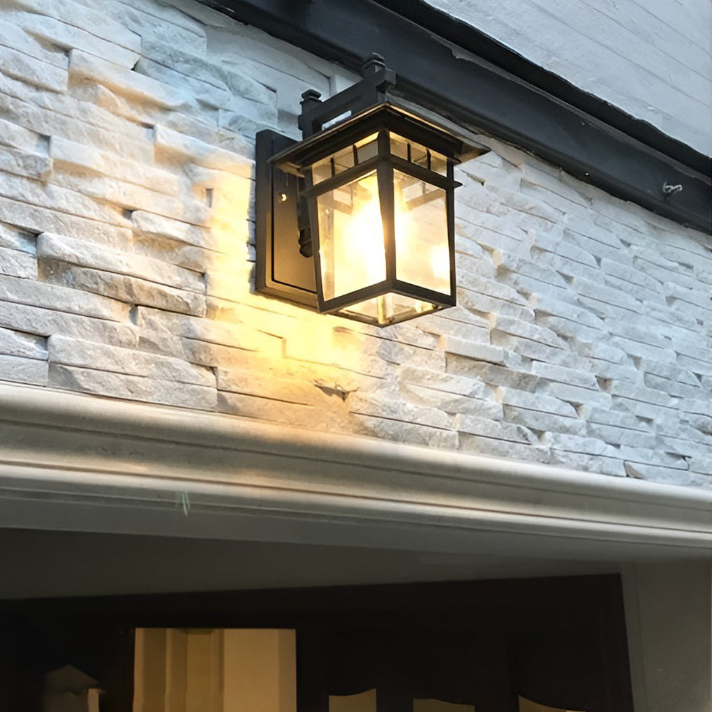 Retro Outdoor Wall Sconce — Die-Cast Aluminum with Glass Shade, E27, Waterproof, Bulb Not Included