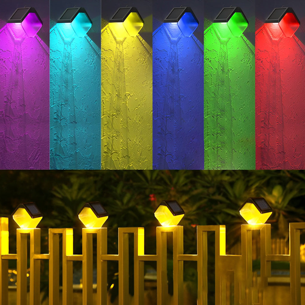 Modern Solar Outdoor Wall Sconce, Set of 2 — Black, RGB & 3000K Warm White, IP65 Weatherproof, Dusk-to-Dawn