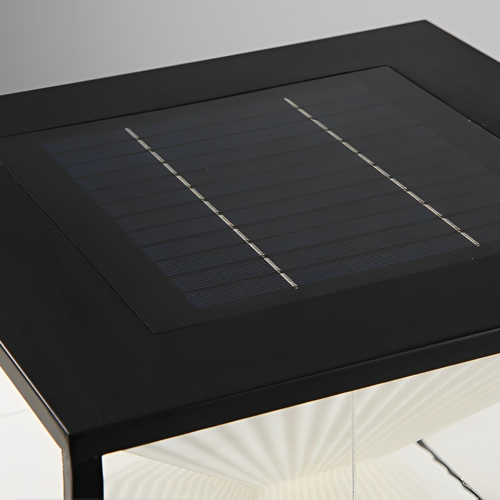 Square Hourglass Solar Fence Post Light — Stainless Steel & Acrylic, LED 3000K, IP65 Weatherproof, Black