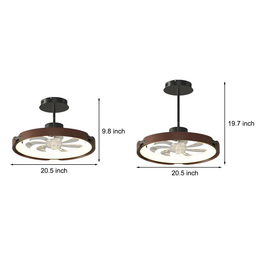Modern Bladeless Ceiling Fans with Round Wood Design, LED Lighting, and 3-Step Dimming App Control Luxe